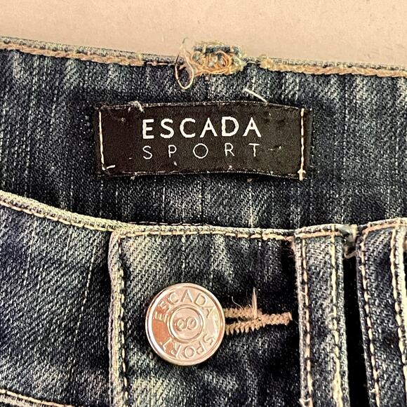 Escada Sport Selvedge Skinny Jeans Women Sz 36 / US 6 Blue Back Tie Flap Pockets - Picture 12 of 14